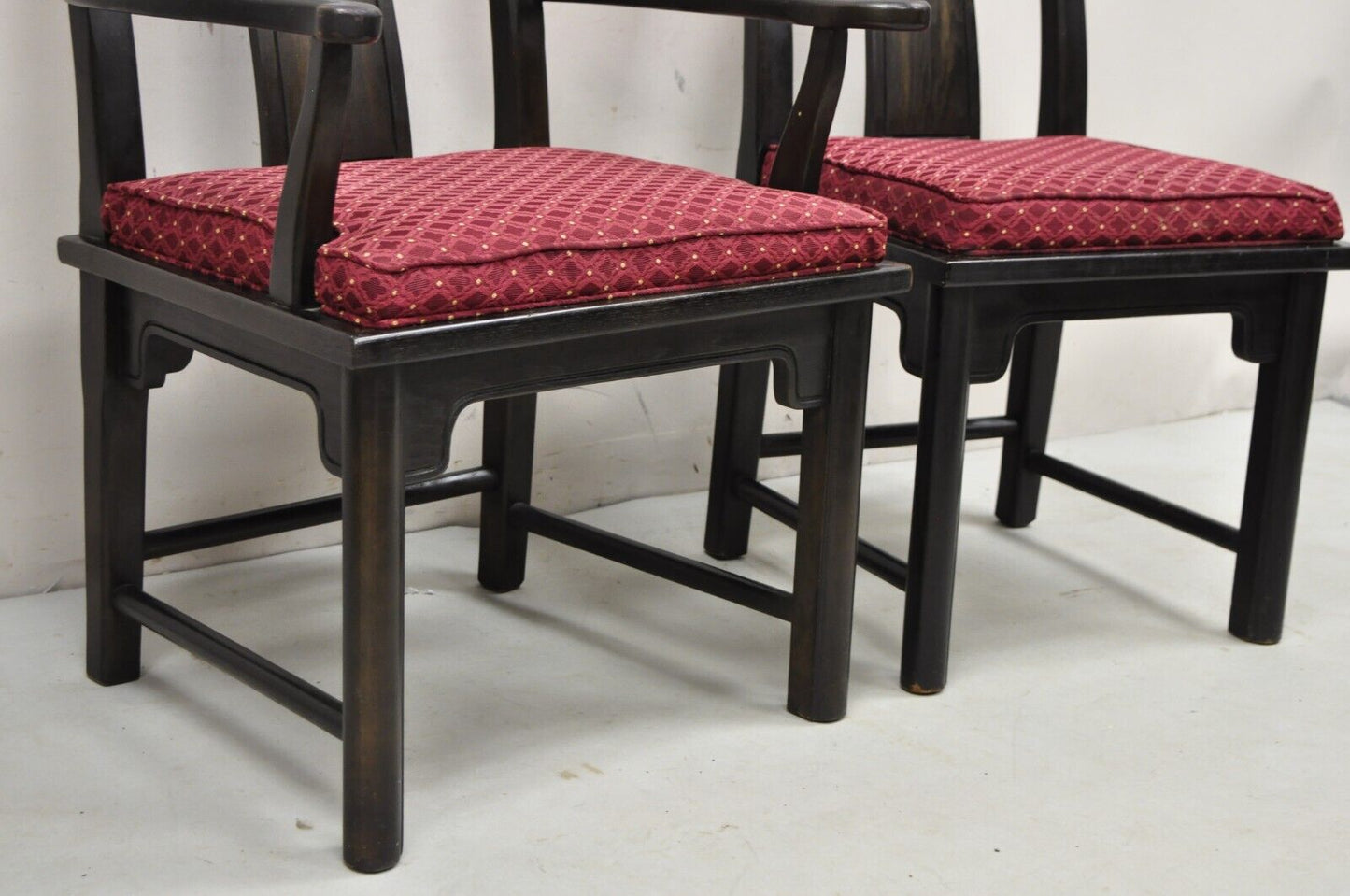 Vintage Chinoiserie Asian Ming Style Solid Wood Carved Dining Chairs - Set of 6