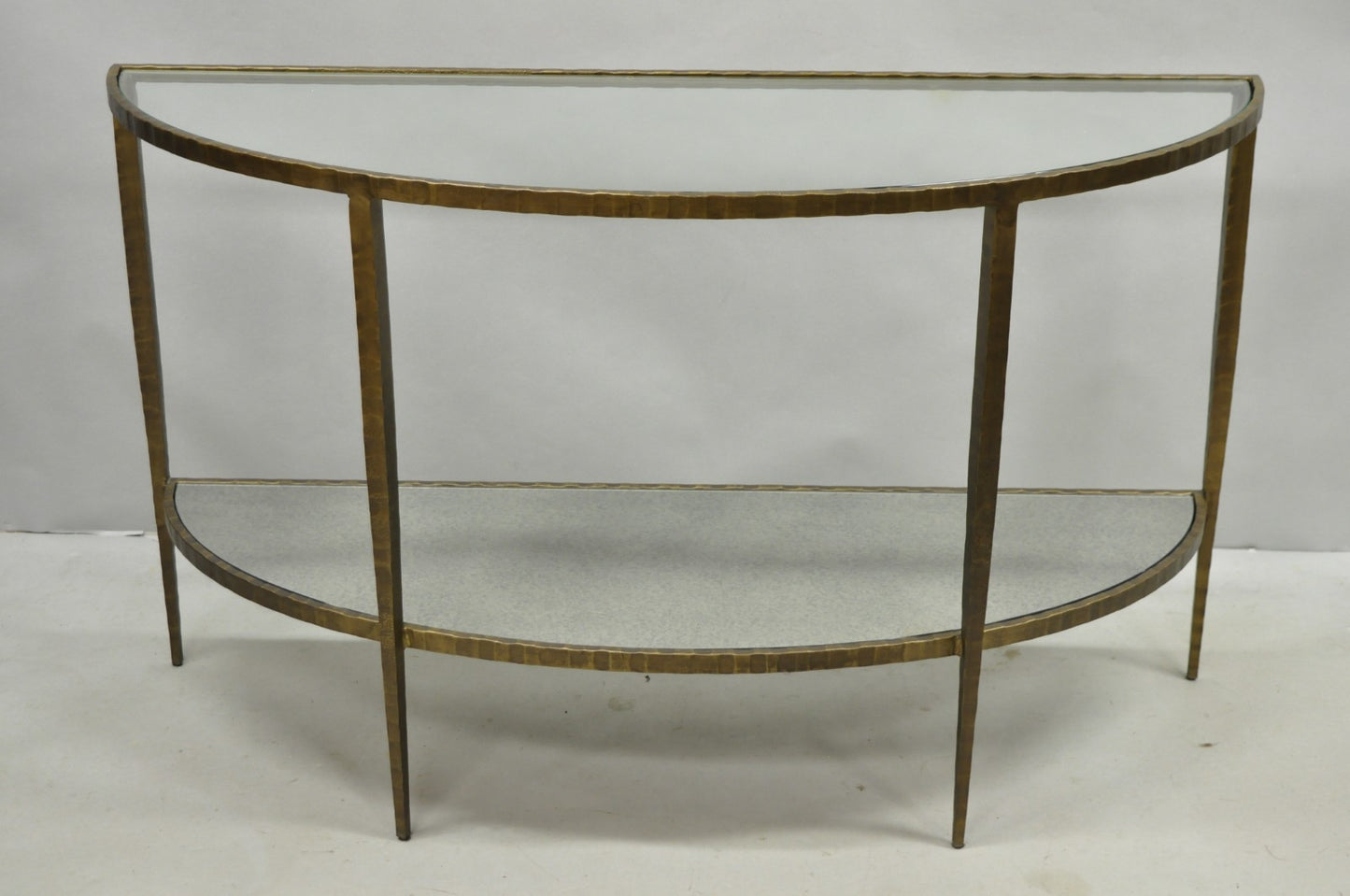 Crate & Barrel Clairemont Demilune Art Deco Wrought Iron & Glass Console Table
