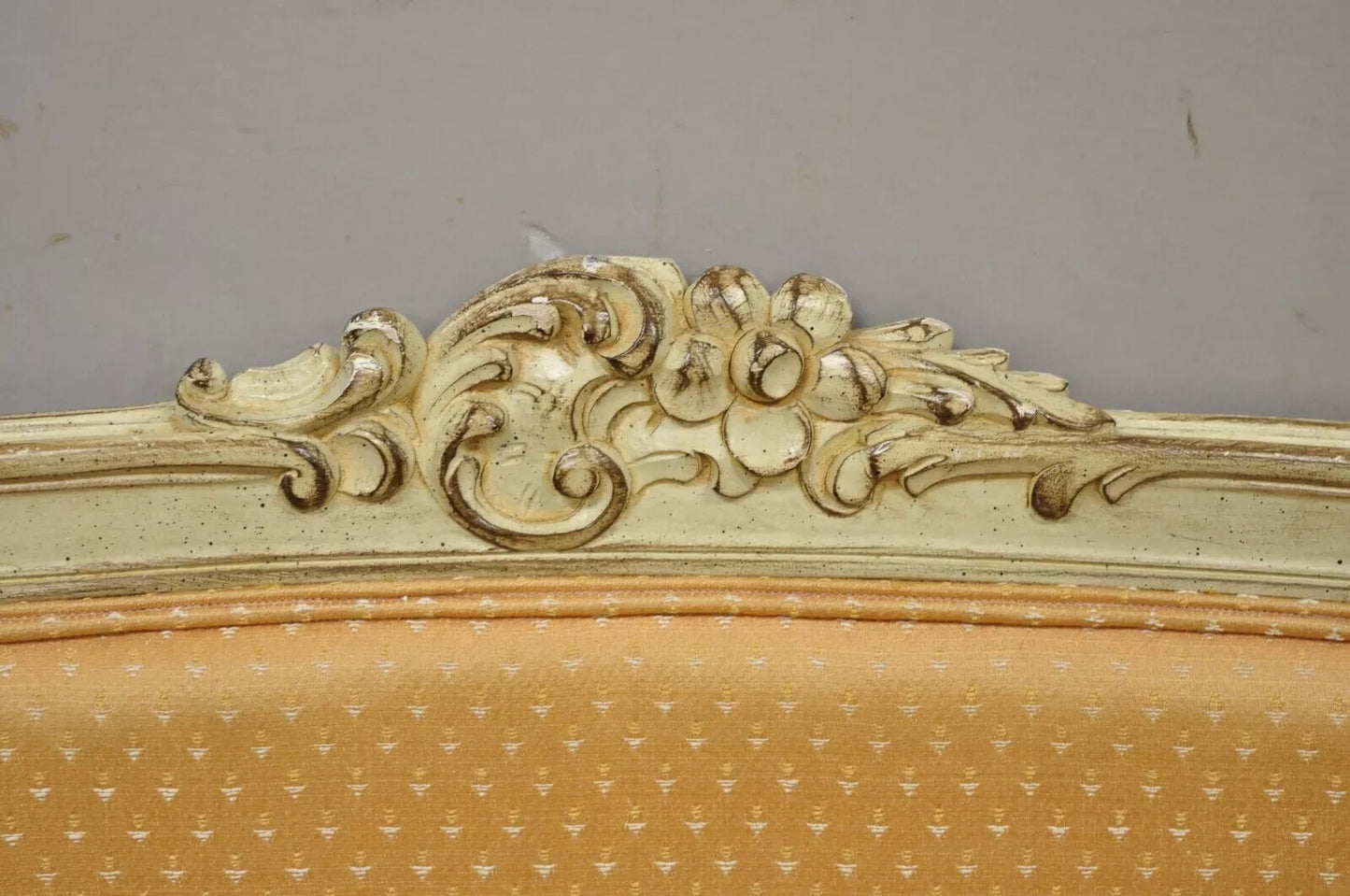 Vintage French Louis XV Victorian Style Small Cream Painted Settee Loveseat Sofa