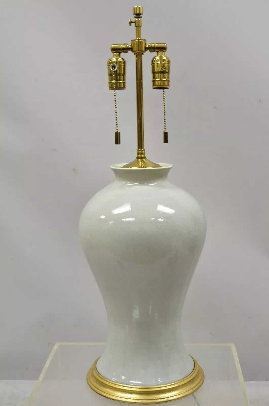 Chinoiserie Porcelain Celadon Green Glazed Ceramic Temple Jar Table Lamps - Pair