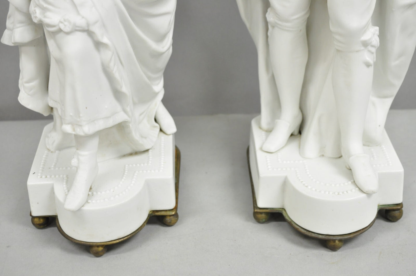 Victorian White Parian Porcelain Figural Bisque Man and Woman Table Lamps, Pair