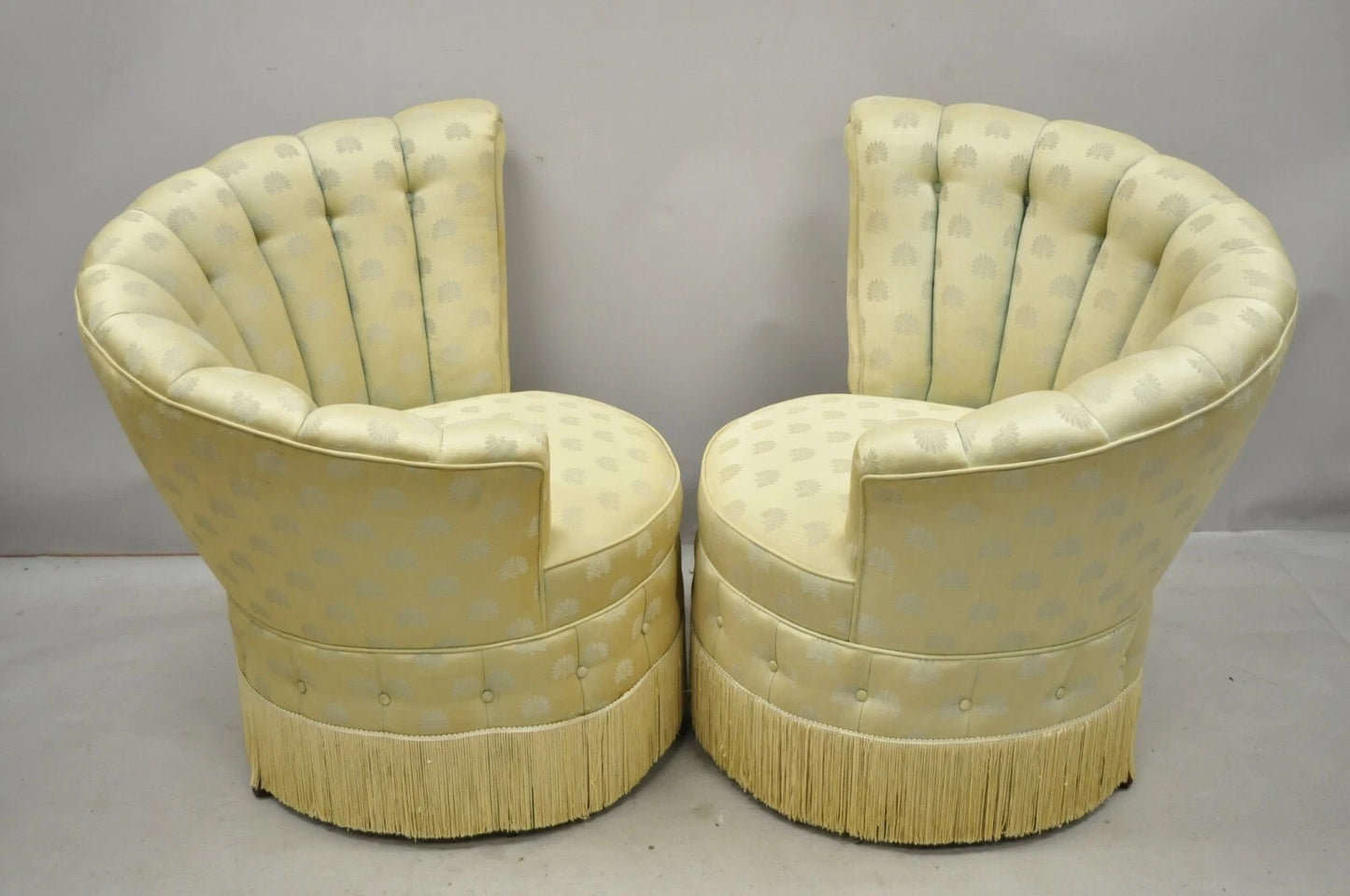 Antique French Art Deco Hollywood Regency Channel Back Club Lounge Chairs - Pair