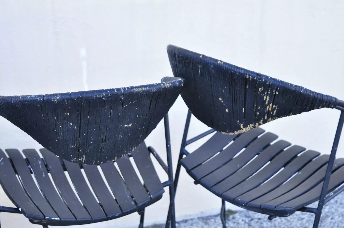 Arthur Umanoff Mid Century Modern Rattan Wrought Iron Dining Chairs - Set of 4