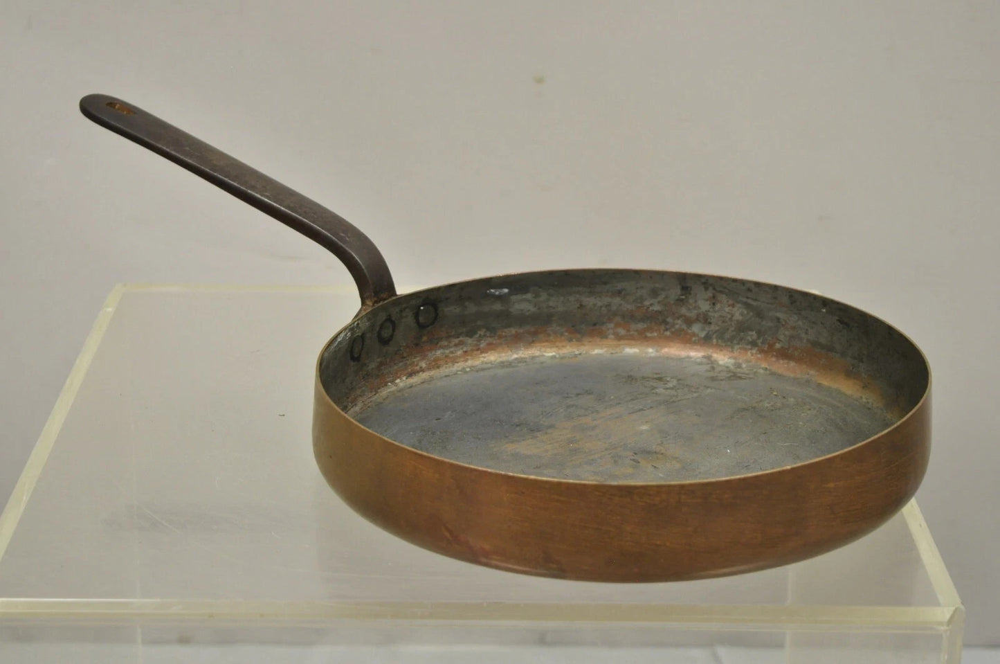 Antique French Country 11" Round Hand Forged Copper Sauce Pan Pot with Handle