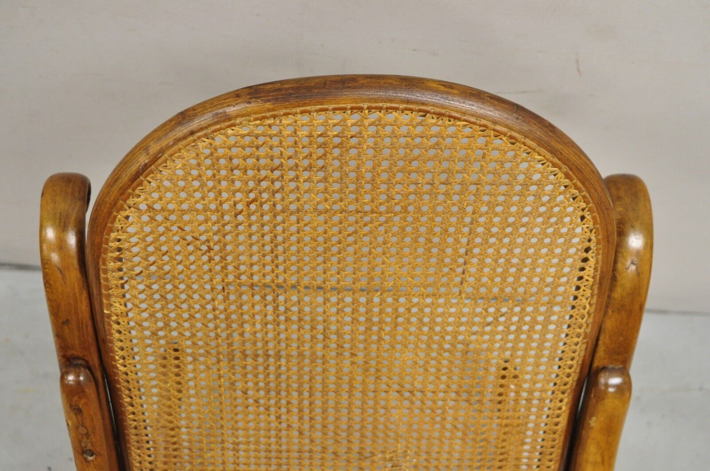 Vintage Michael Thonet Style Oak Cane Rattan Bentwood Rocking Chair Rocker