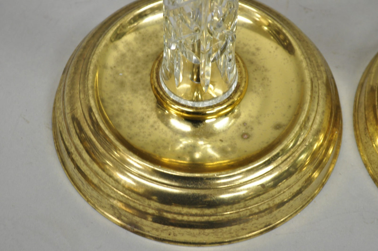 Waterford Kinsale Crystal Glass Column Brass Empire Style Floor Lamp - a Pair
