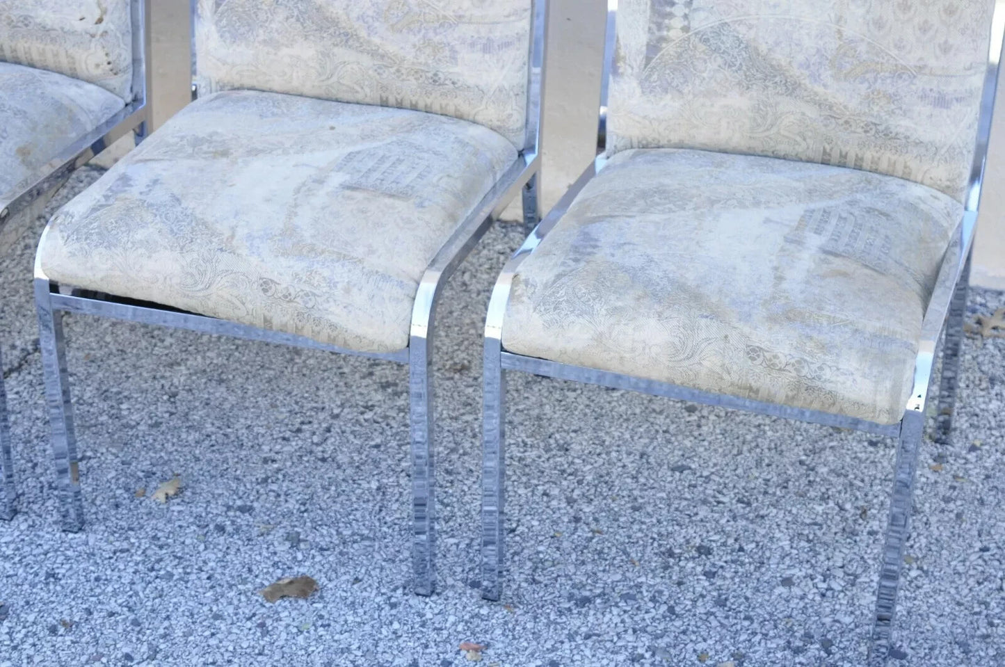 Vintage Mid Century Polished Chrome Frame Rolled Back Dining Chairs - Set of 4
