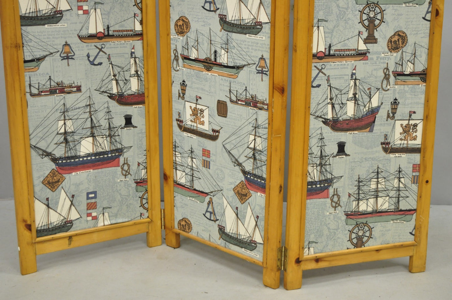 Vintage Nautical Custom Viking Clipper Ship Fabric Room Divider Dressing Screen