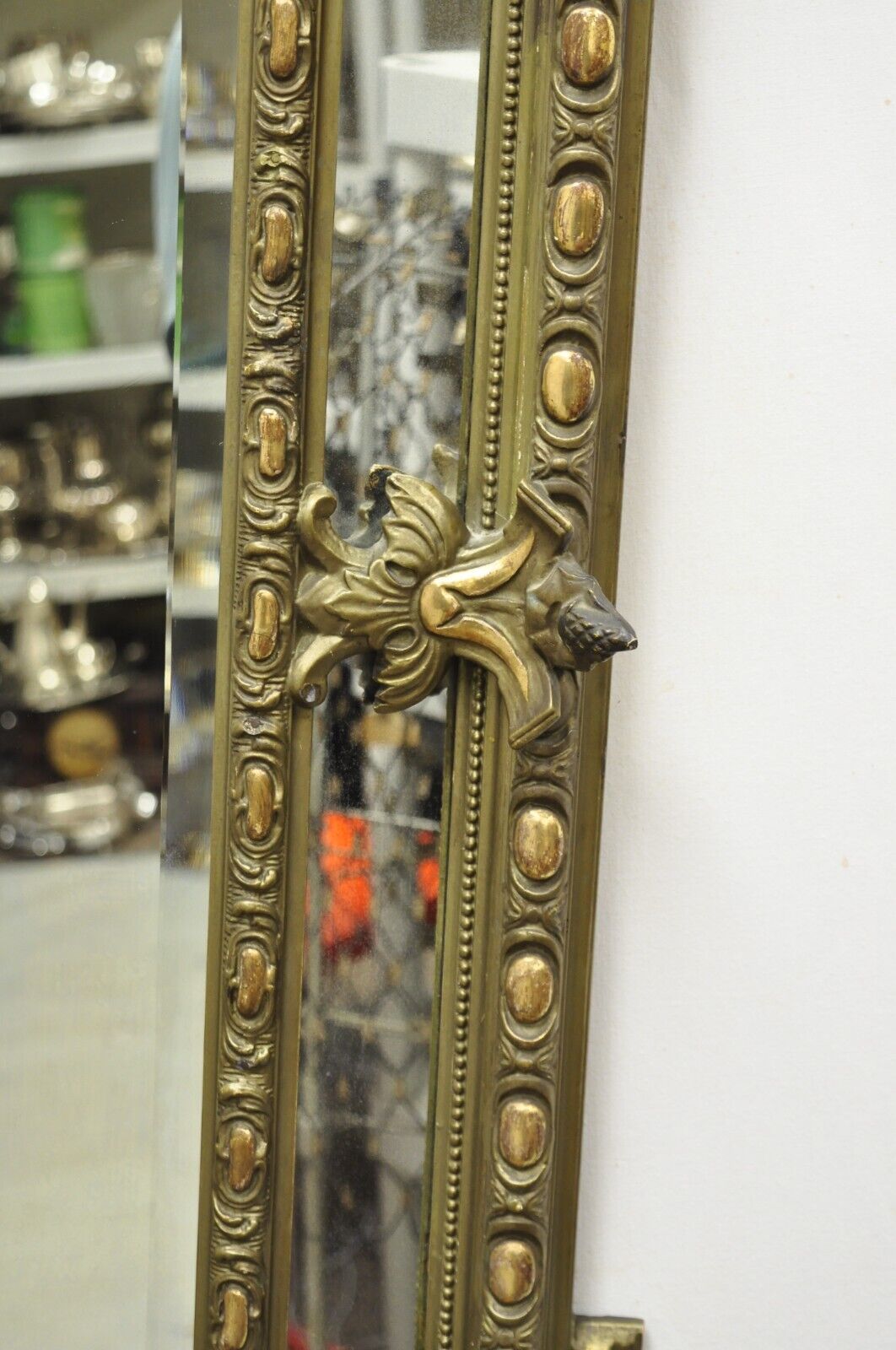 Antique French Renaissance Baroque Carved Giltwood Gesso Wall Mirror with Face
