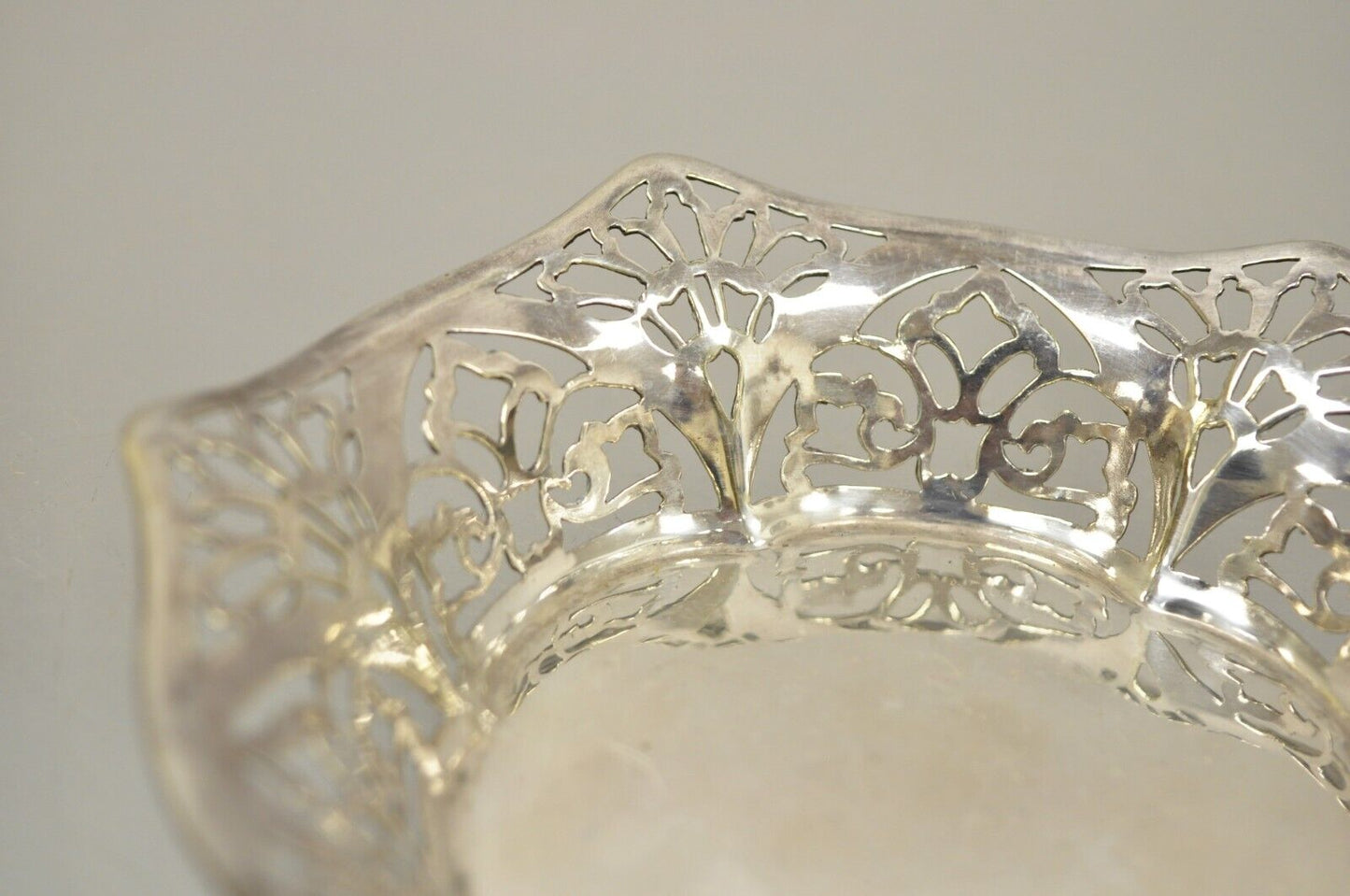 Vintage TBB England Silver Plate EPNS Small Floral Pierced Trinket Dish Bowl