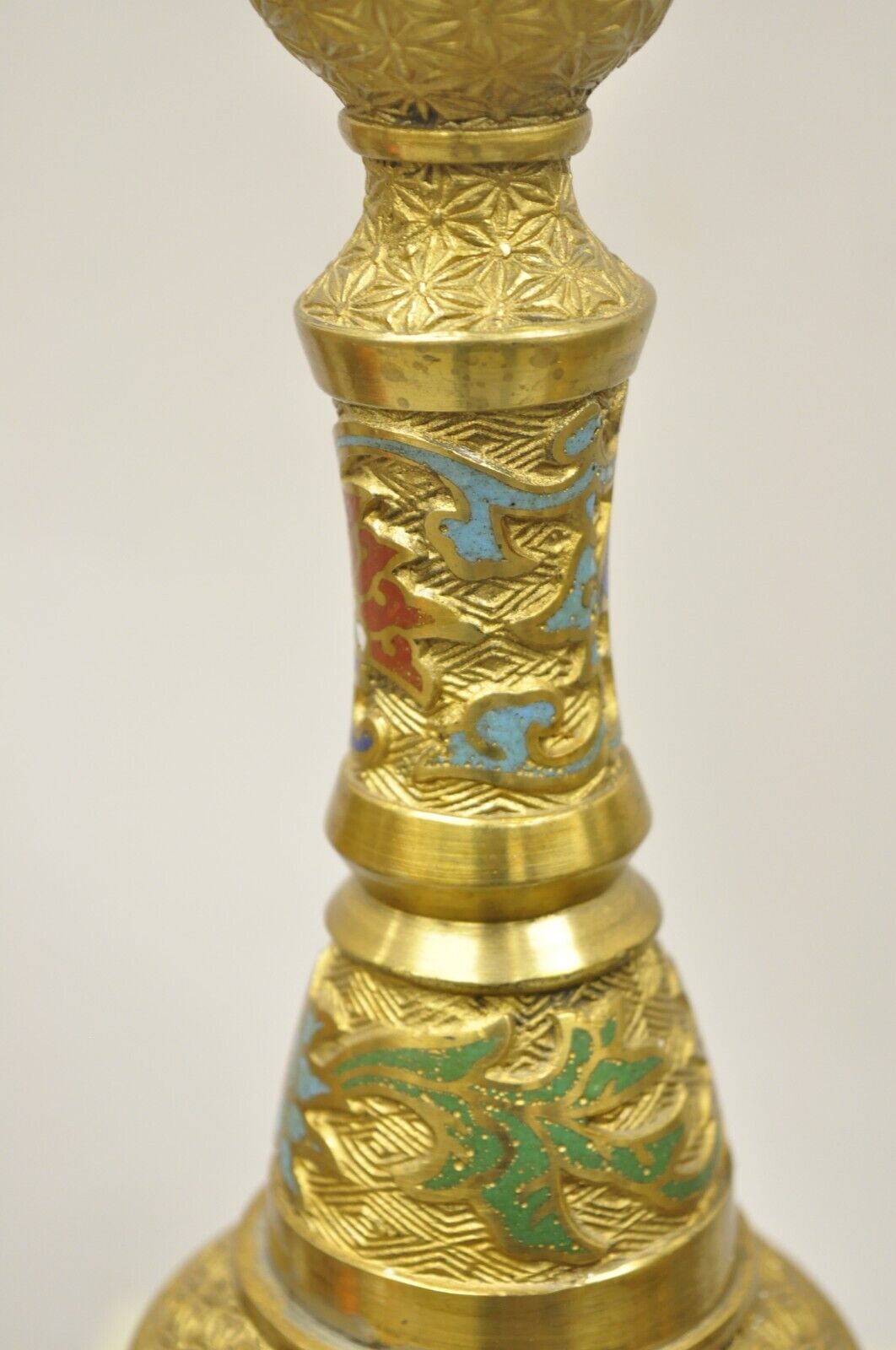 Vintage Japanese Cloisonne Enamel 13" Bronze Candlesticks Lamp Base - a Pair