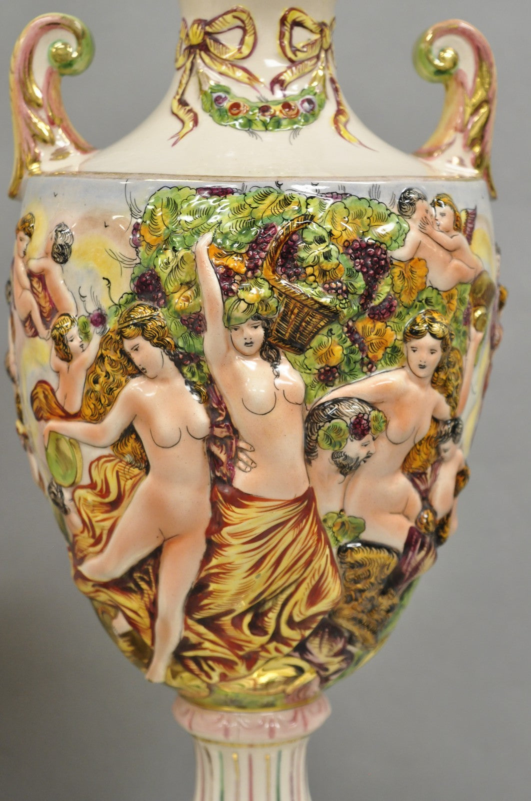 Antique Italian Capodimonte Ceramic Porcelain Figural Urn Table Lamps - a Pair