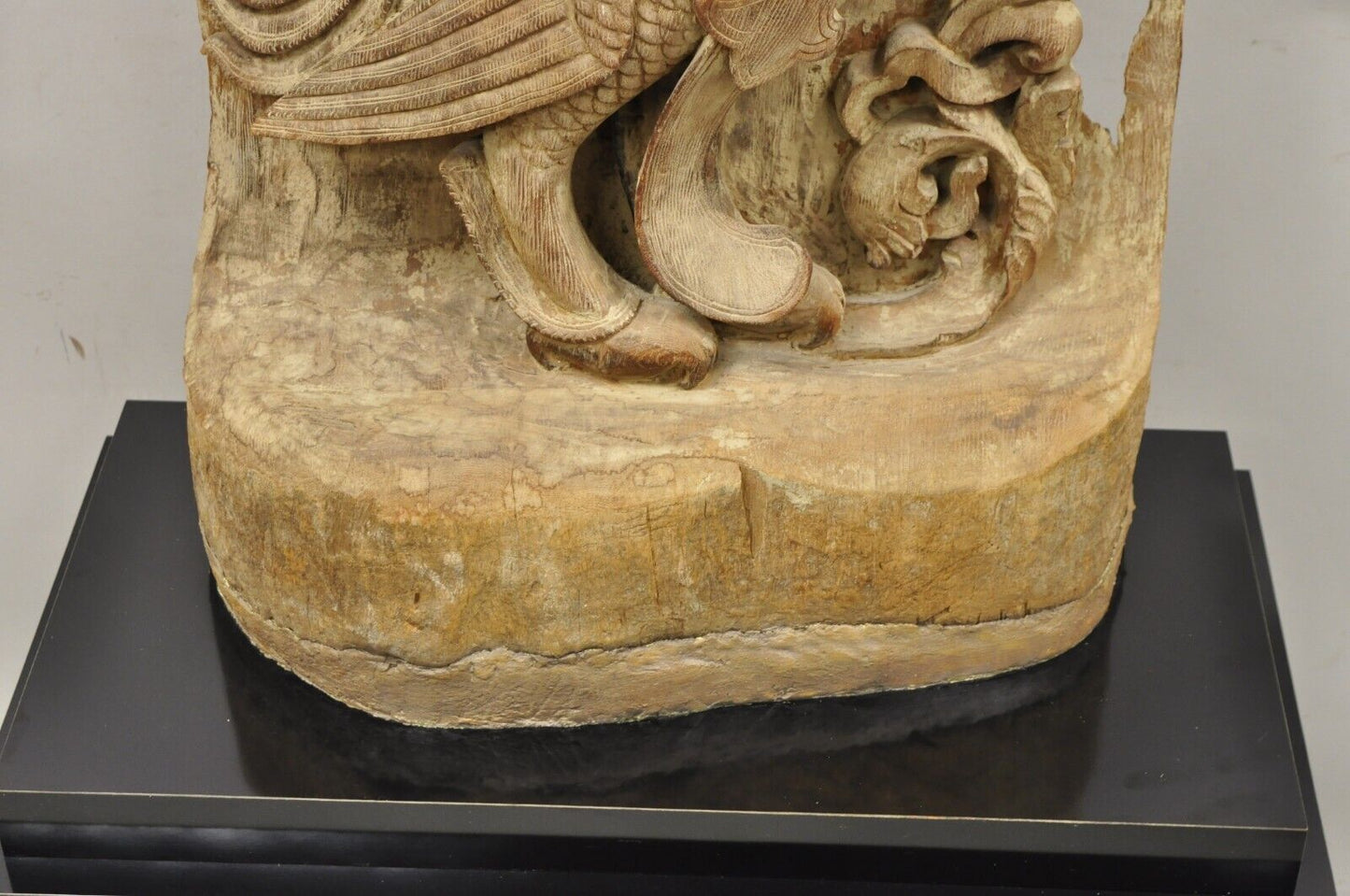 Vintage Burmese Carved Wood Oriental Large Figural Statue Sculpture on Base