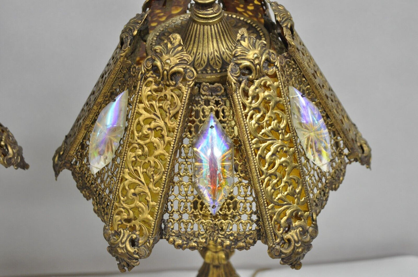 Vintage Hollywood Regency Loevsky & Loevsky Style Small Gold Table Lamps - Pair