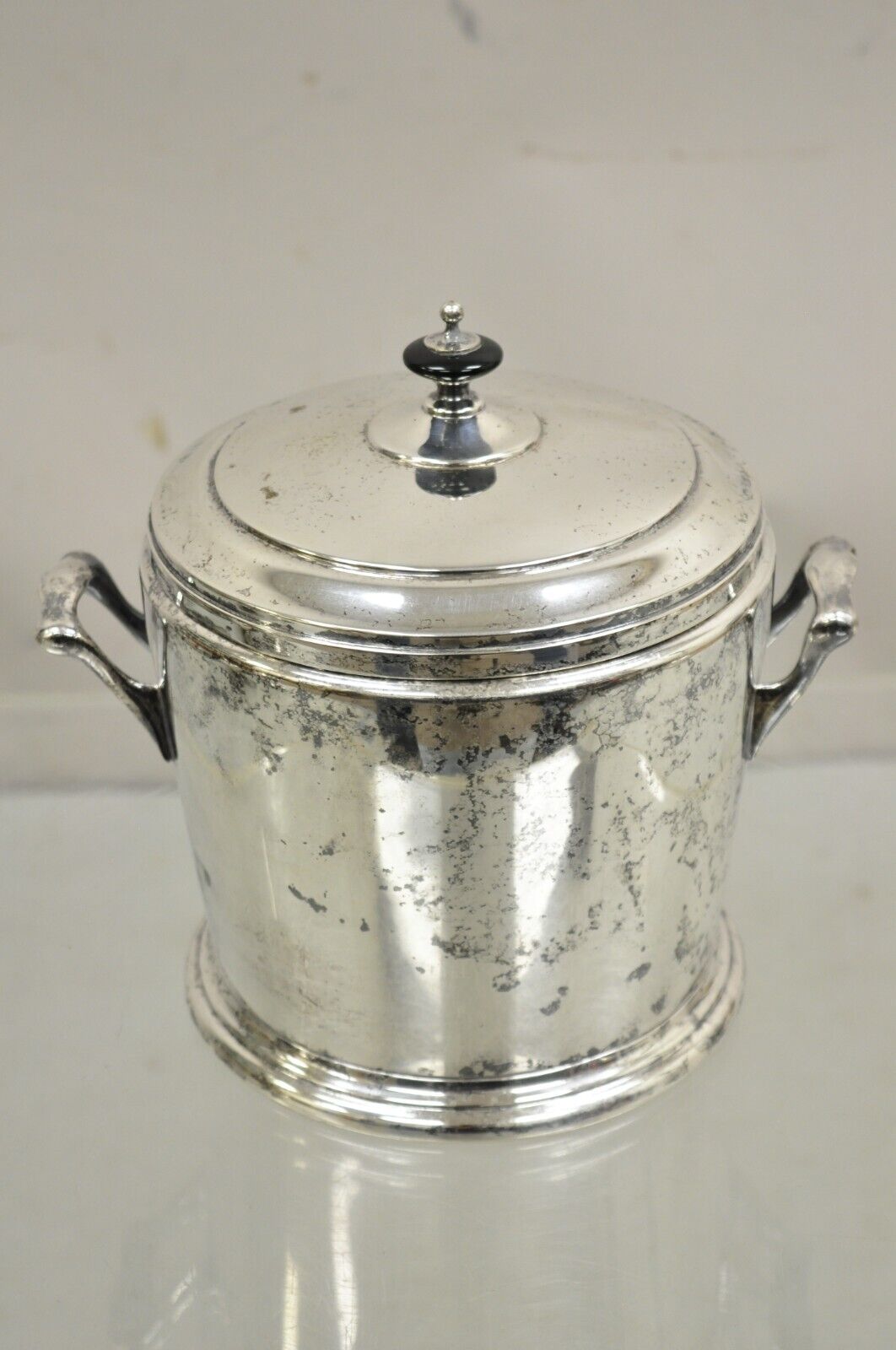 Vintage Art Deco Silver Plated Glass Lined Lidded Ice Bucket by Crescent