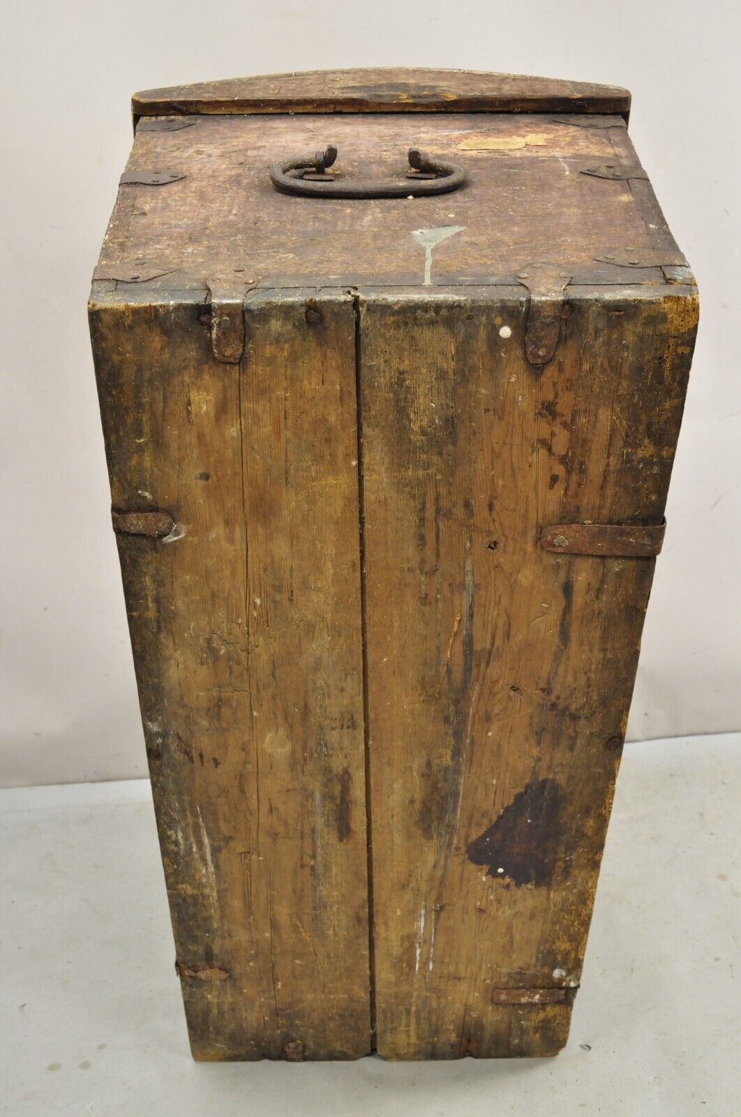 Antique European Painted Large Wooden Dome Top Sea Trunk Treasure Chest