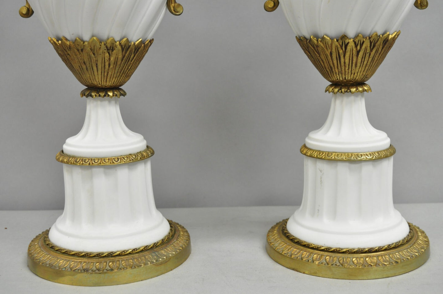 Antique French Louis XVI Style Gilt Bronze Porcelain Urn Table Lamps - a Pair