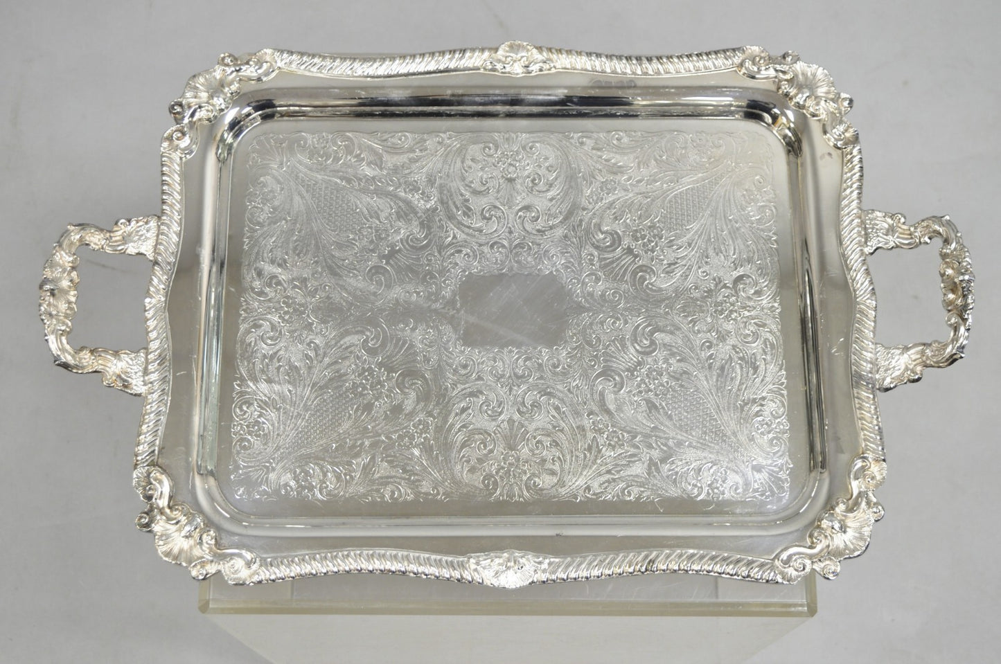 Vintage Sheridan Victorian Silver Plated Ornate Bar Serving Platter Tray