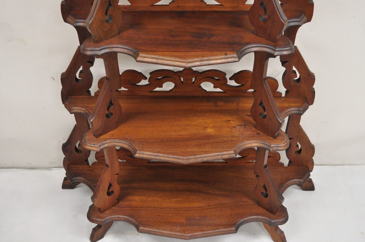 Antique Eastlake Victorian Carved Walnut 5 Tier Etagere Curio Whatnot Stand
