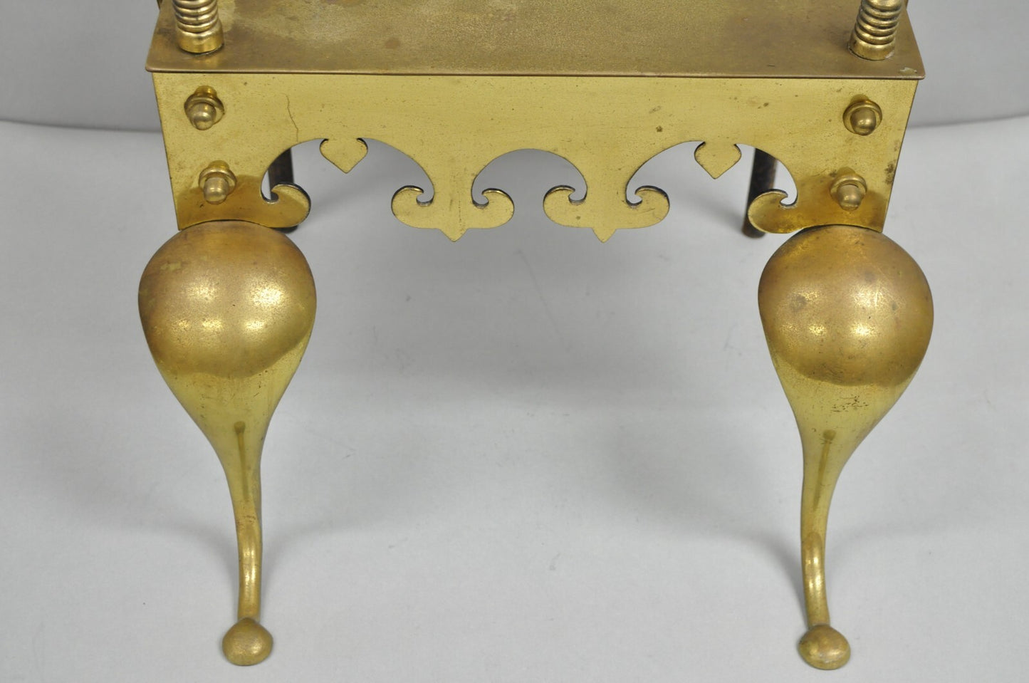 Antique English Victorian Brass Cabriole Leg Fireplace Hearth Footman Trivet