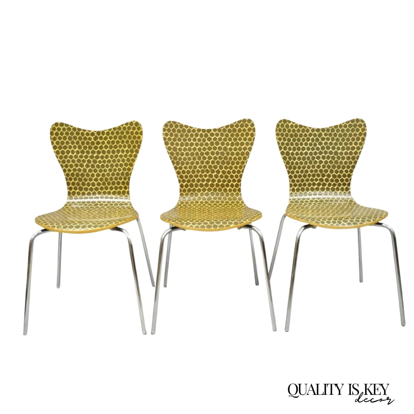 Modern Honeycomb Print Arne Jacobsen Series 7 Style Side Chairs - Set of 3