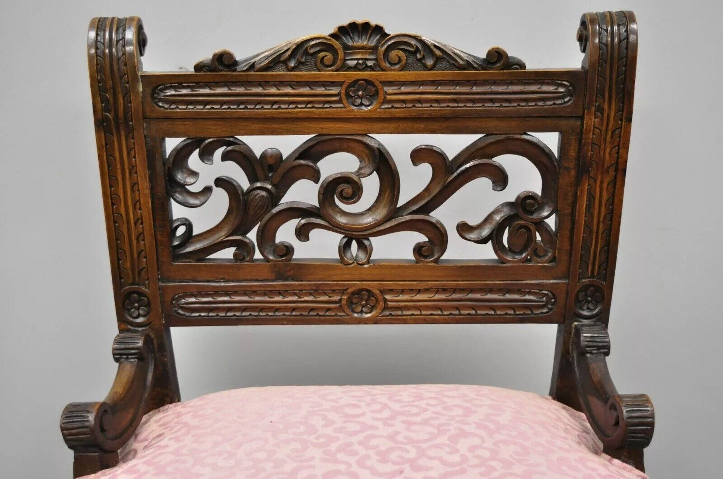 Antique Italian Renaissance Carved Walnut Northwind Face Curule Side Chair