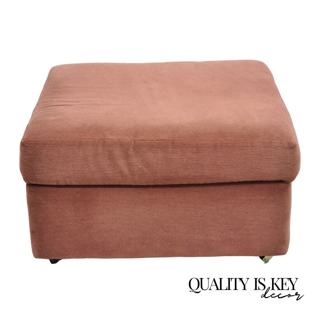 Vintage Thayer Coggin Modern Upholstered Mauve Color Ottoman on Wheels