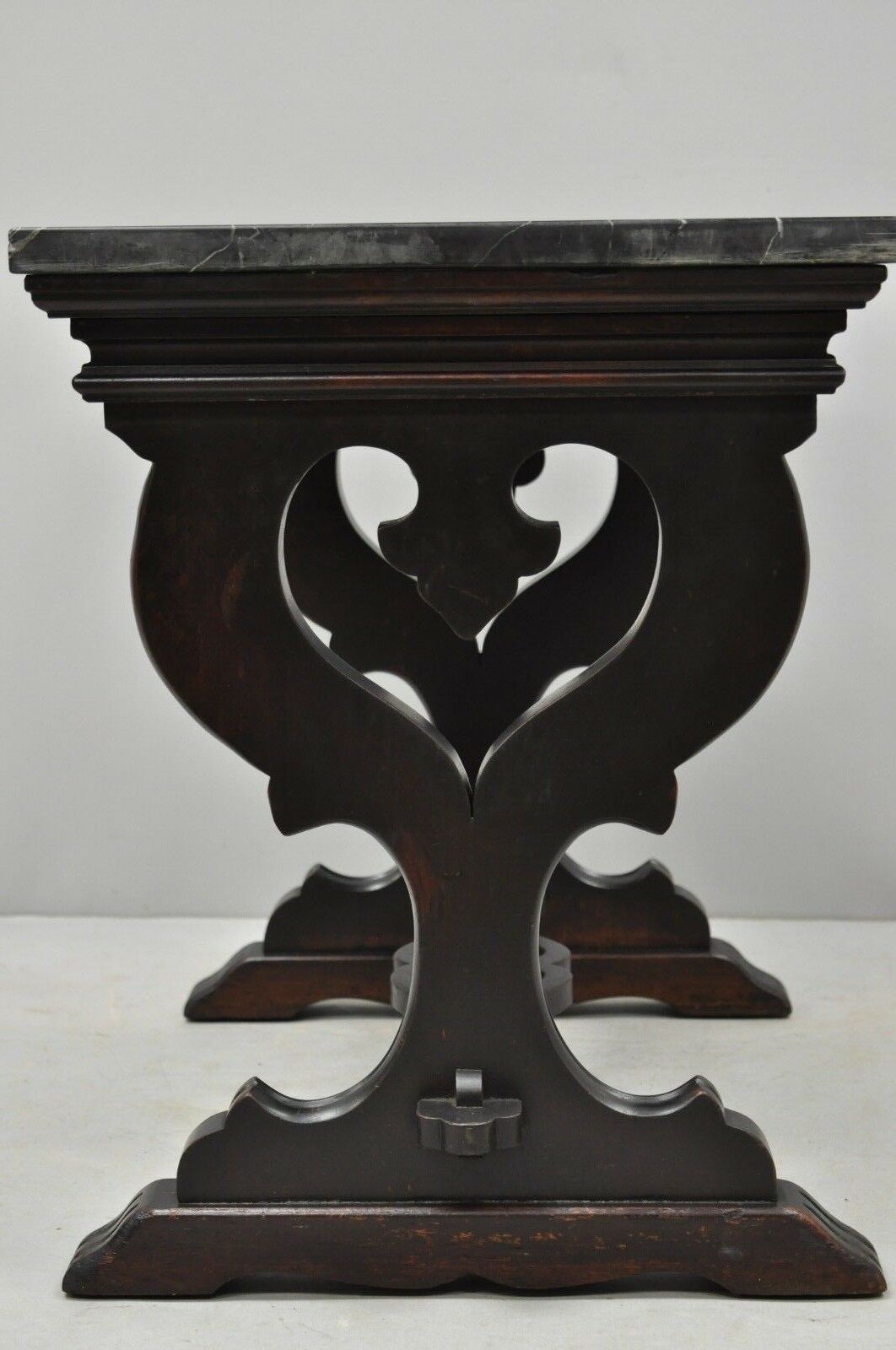 Antique Renaissance Style Carved Walnut Marble Top Side Table from Bloomingdales