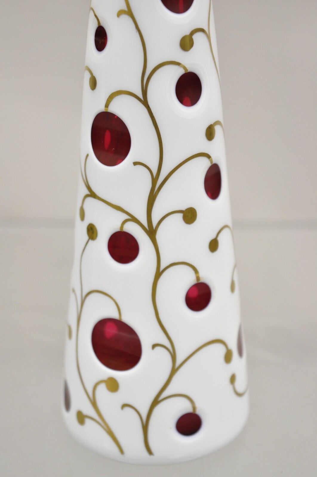 Vintage German Bohemian Cranberry Cased Glass 9" Small Decanter w/ Stopper