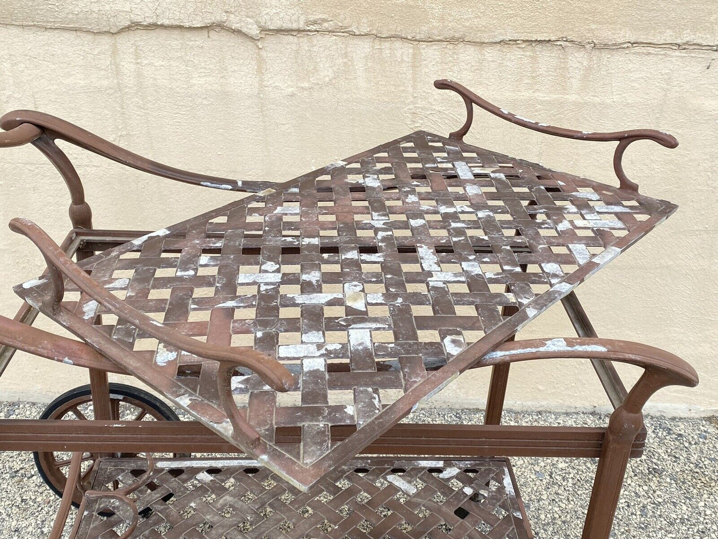Cast Aluminum Garden Patio Terrace Lattice Serving Bar Table Pool Tea Cart