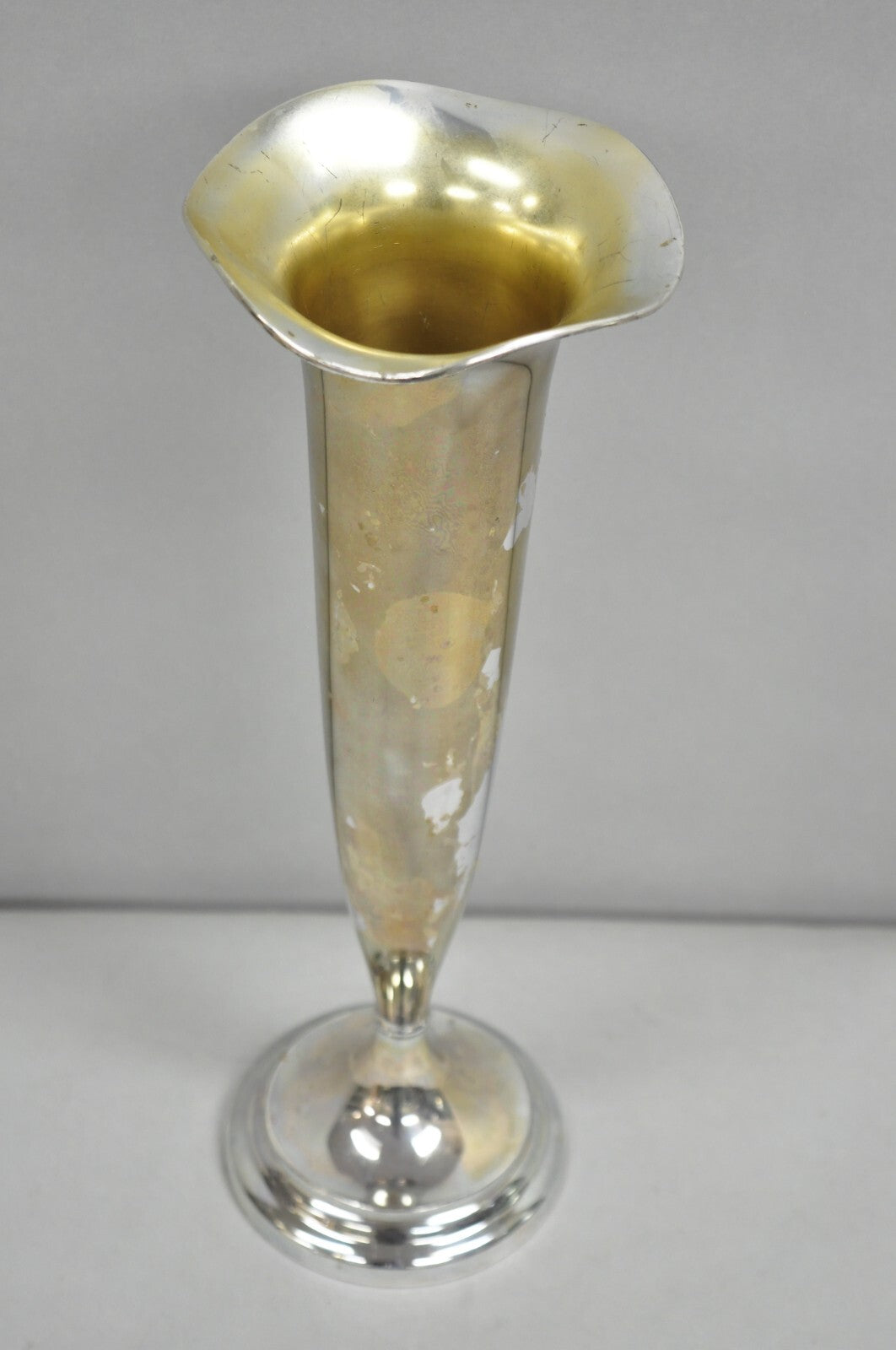 Vintage Federal Silver Co Art Nouveau Silver Plated 15" Fluted Trumpet Vase