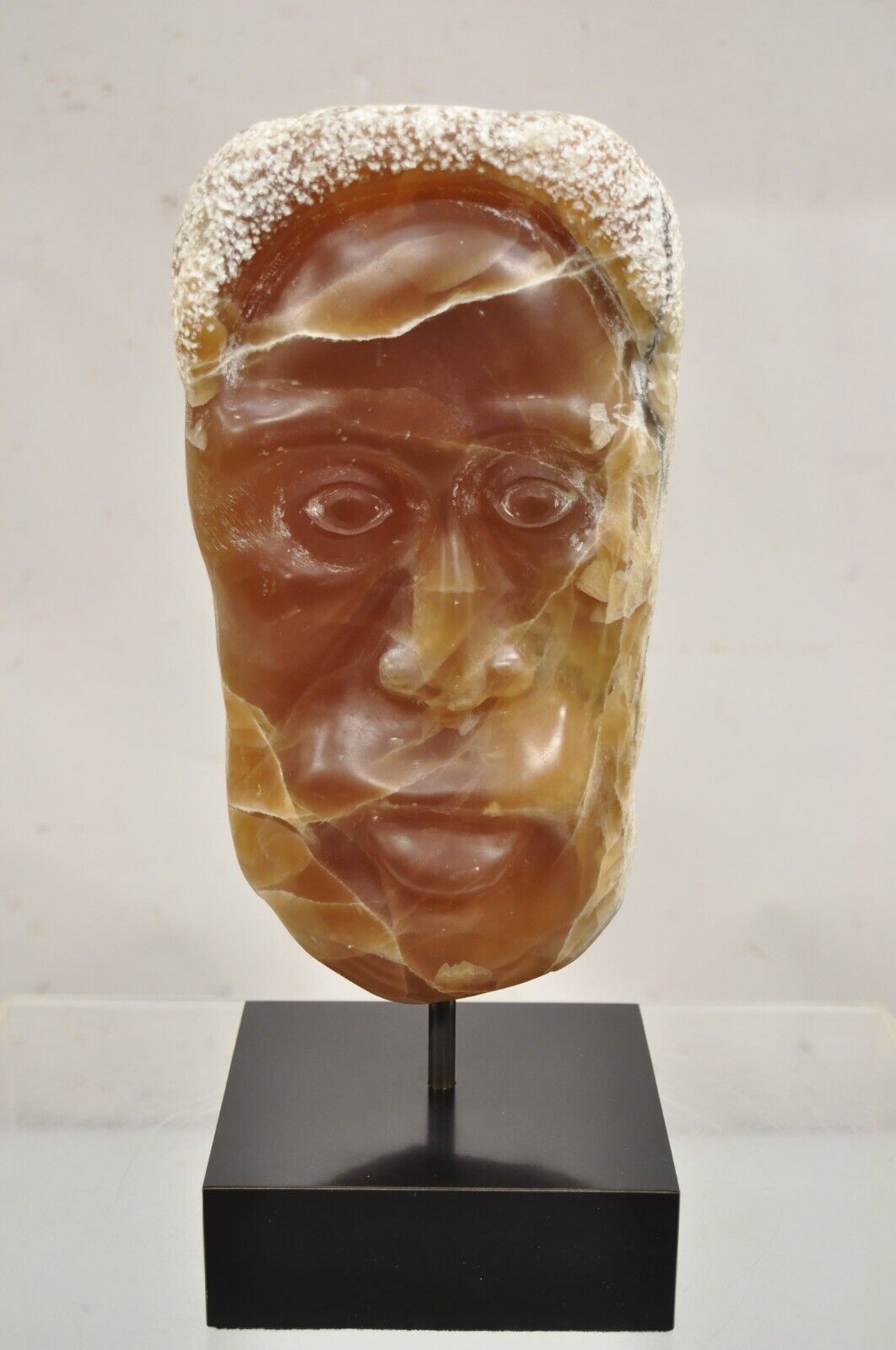 Sheryl C. Benjamin " Indian Trail " Carved Brown Onxy Male Face Sculpture