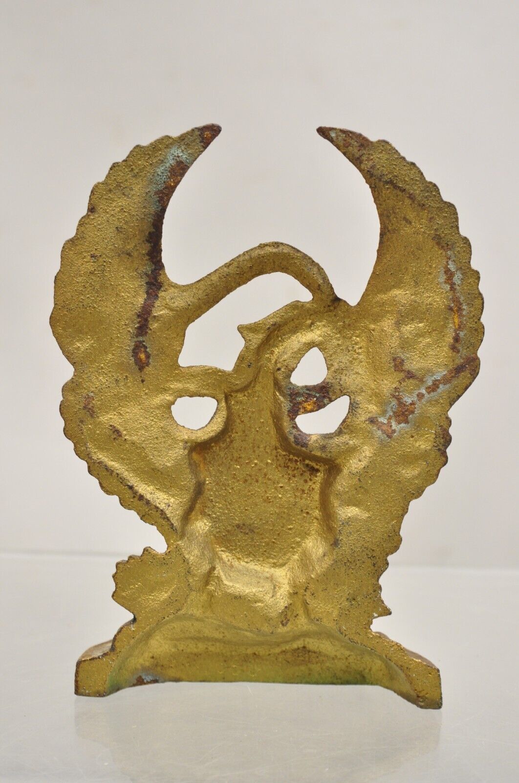 Antique Patriotic Cast Iron Figural Gold American Flag & Eagle Painted Door Stop