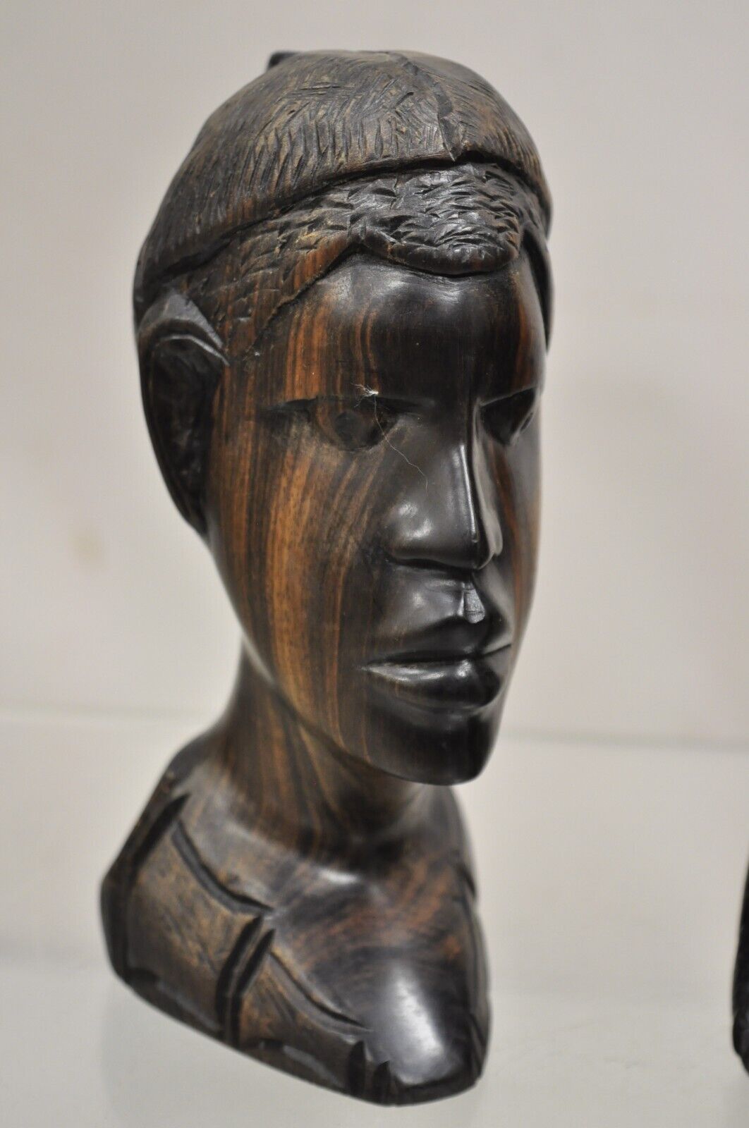 Vintage African Carved Ebony Wood 7" Male and Female Bust Statue Sculpture