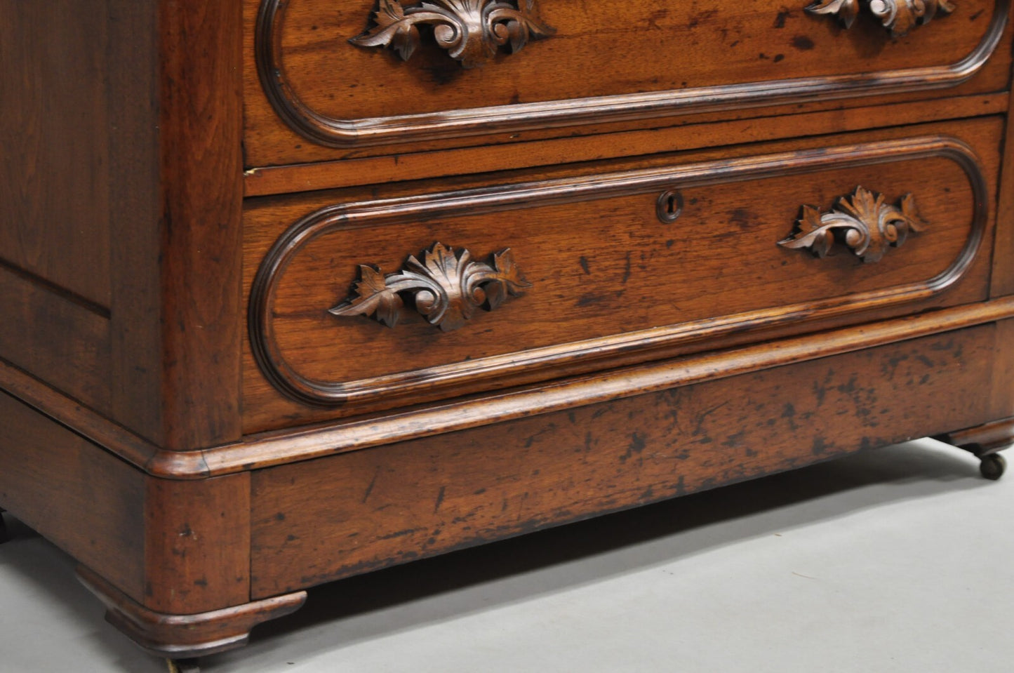 Antique Eastlake Victorian Carved Walnut Marble Top Washstand Dresser w/ Mirror