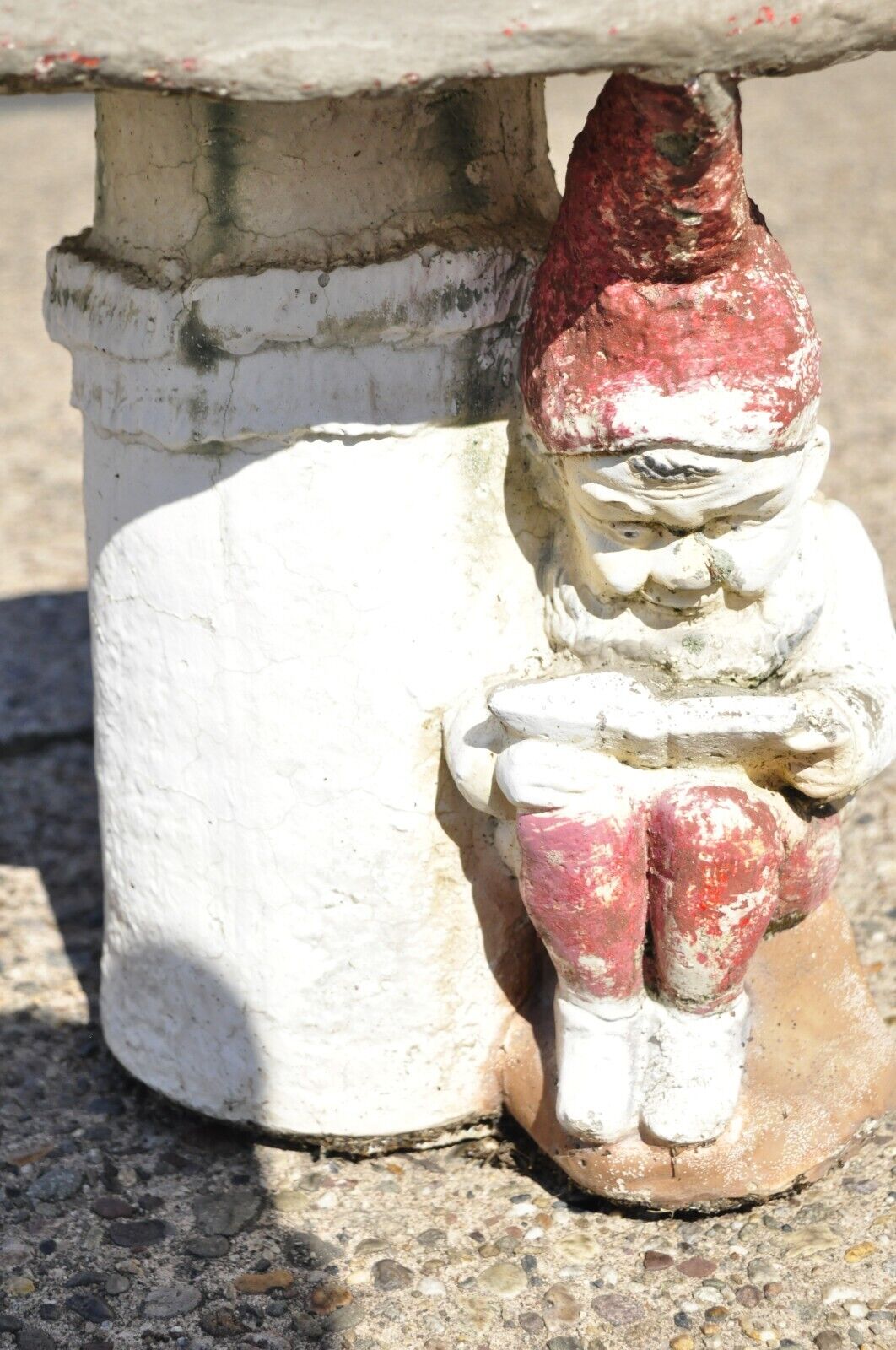 Vintage Cement Concrete Figural Elf under Mushroom Garden Stool Seat
