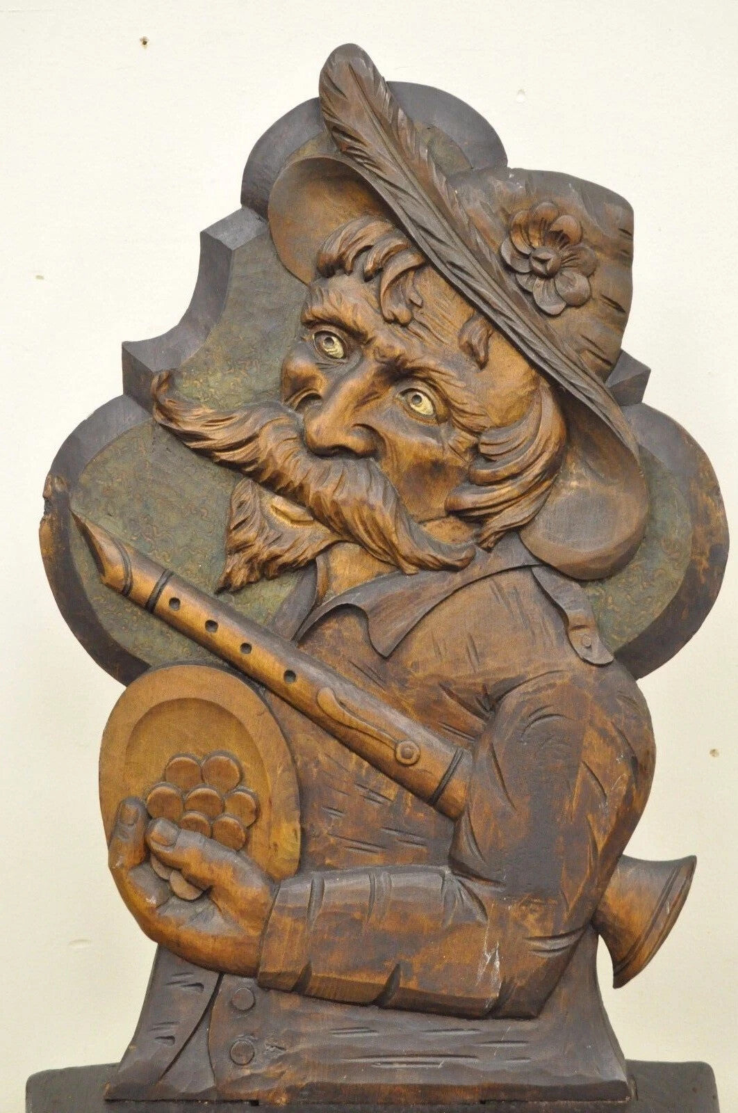 Antique Medieval Gothic Hand Carved Wood Figural Musician Bard Tavern Side Chair