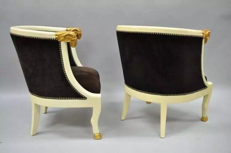 Vintage Regency Neoclassical Style Ram's Head Hoof Feet Club Chairs - a Pair