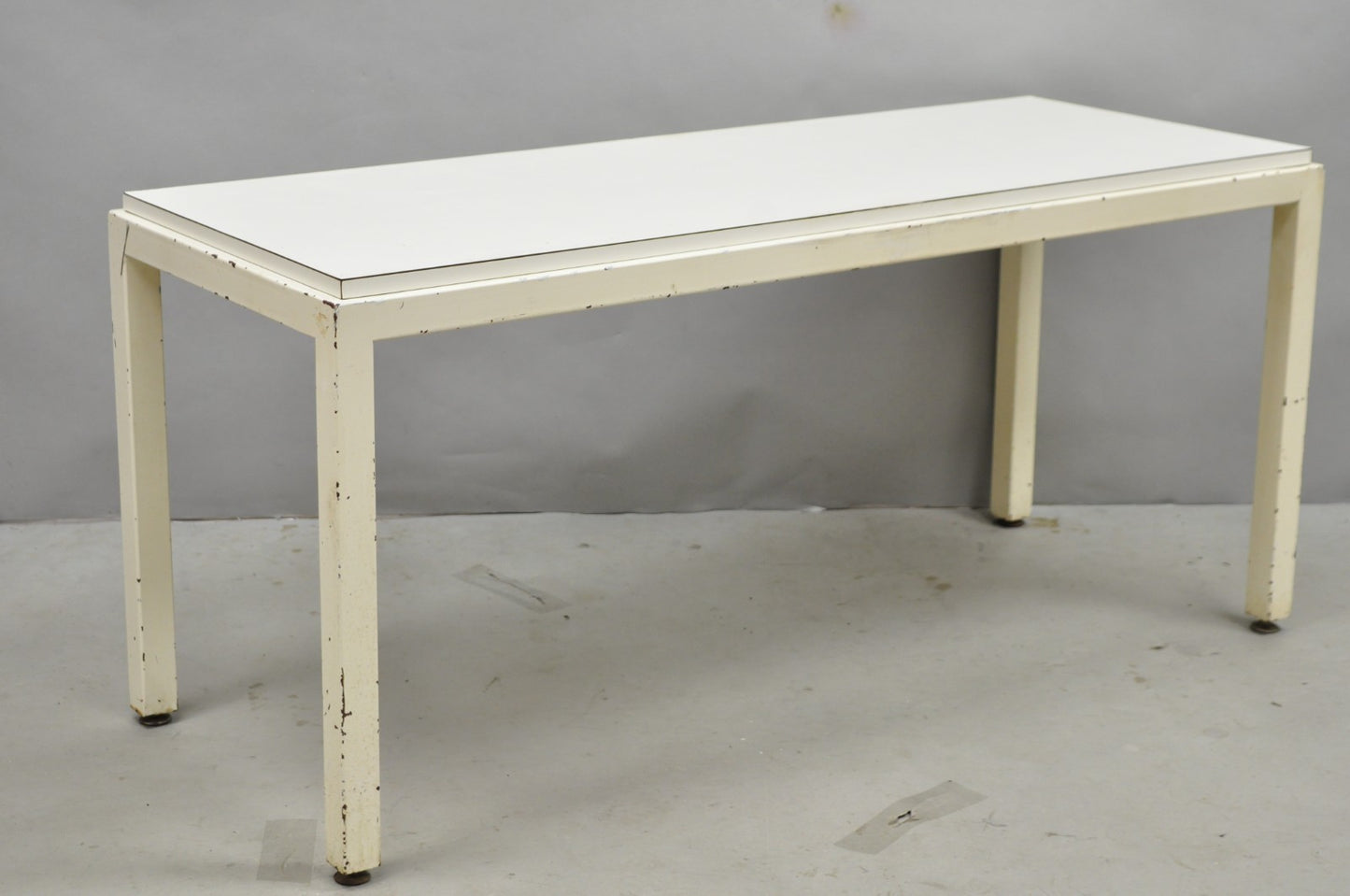 Vintage Mid Century Modern Steel Metal White Laminate Top Coffee Table Bench