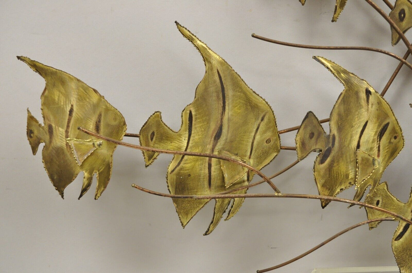 Vintage Bergasse Mid Century Modern Brass Metal School of Fish Wall Sculpture