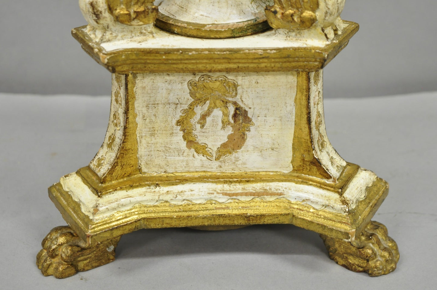Antique Italian Hollywood Regency Cream Gold Giltwood Column Table Lamp w/ Swans