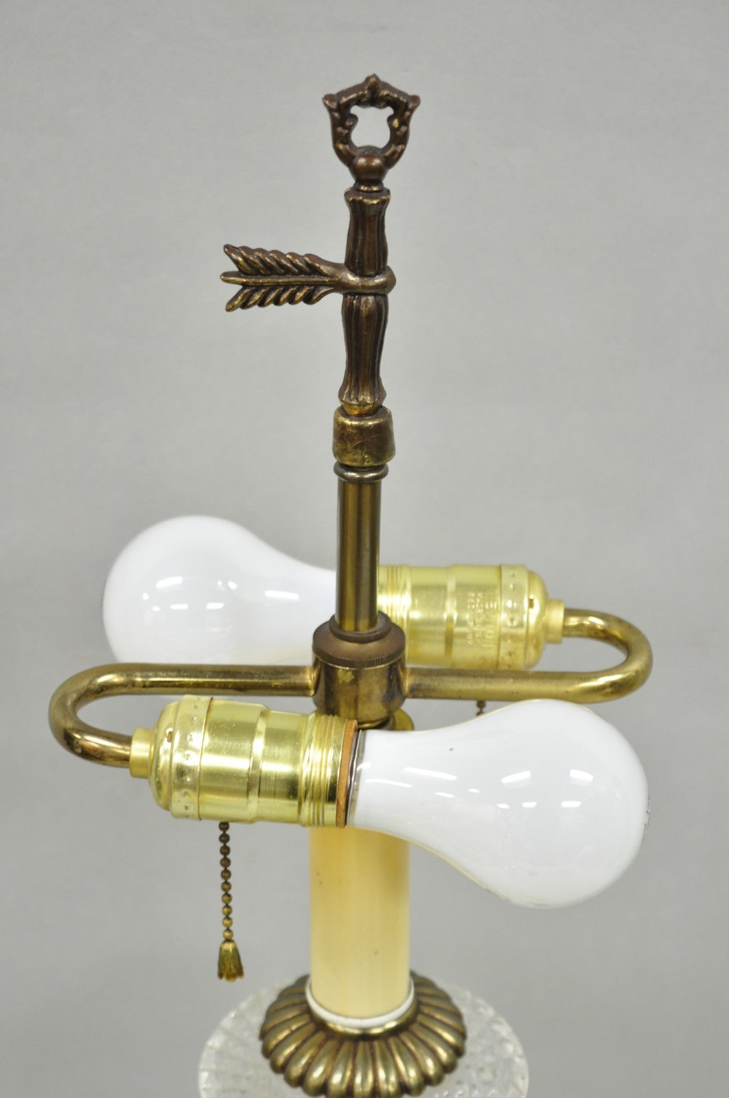 French Empire Regency Baccarat Style Glass Crystal Urn Table Lamp w/ Brass Swans