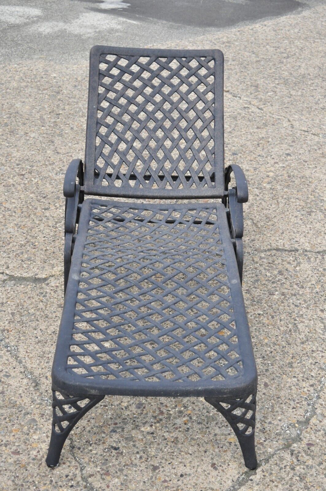 Tuscan Mediterranean Style Black Cast Aluminum Pool Patio Chaise Lounge Chair