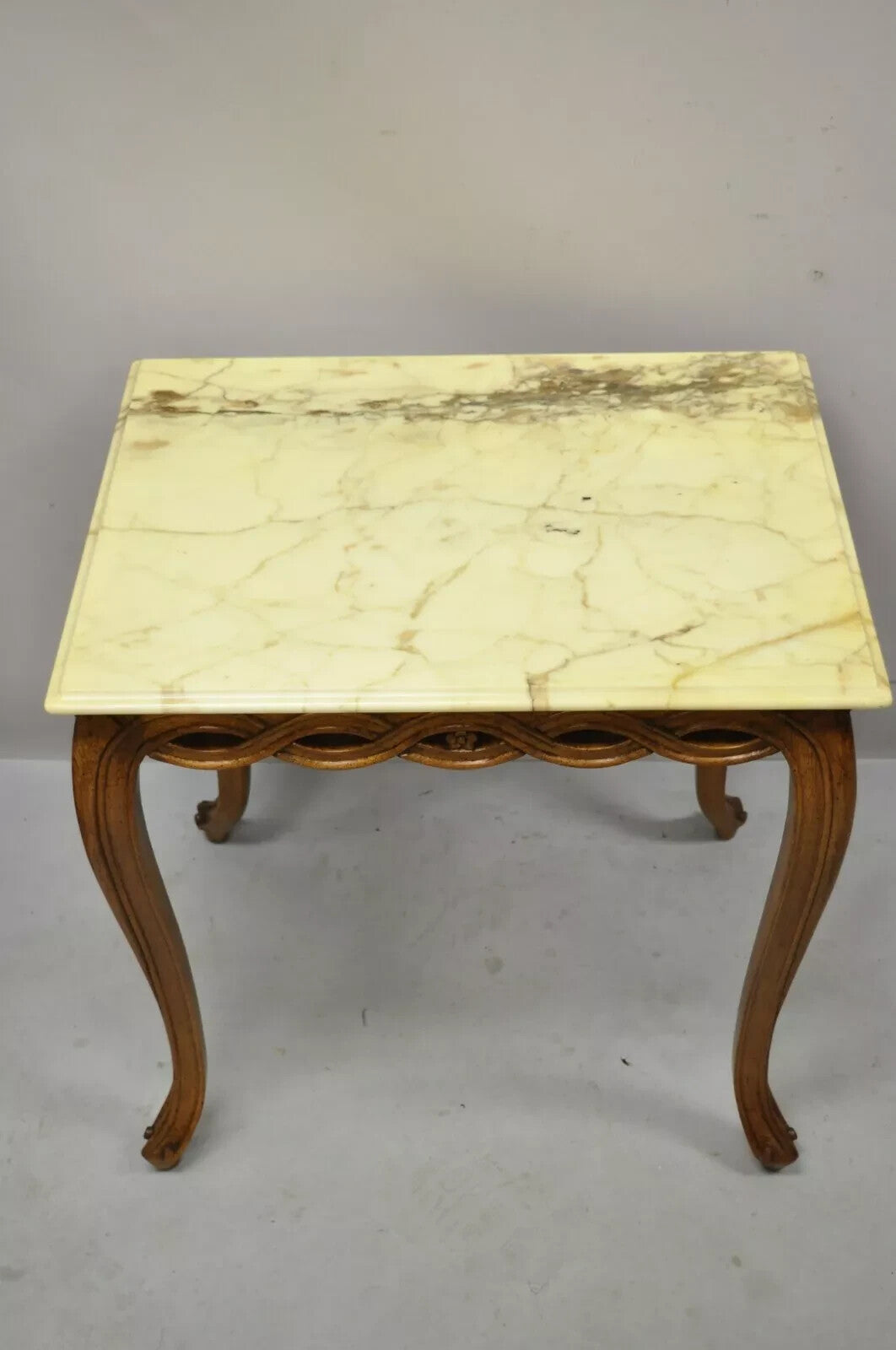 Vintage Hollywood Regency Provincial Pretzel Twist Marble Resin Side End Table