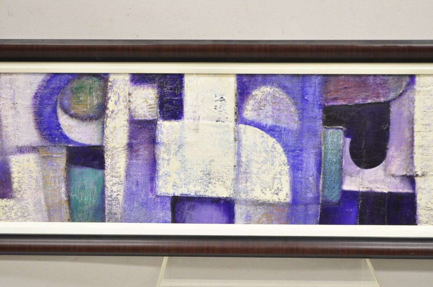 Modern Abstract Blue and Purple Acrylic on Canvas Large Painting Signed Pentkoff