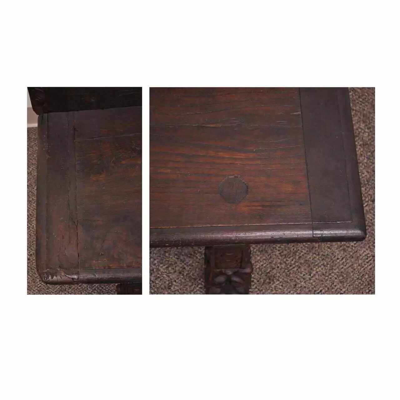 Antique 17th C. English Renaissance Carved Oak and Wrought Iron Bench Banquette