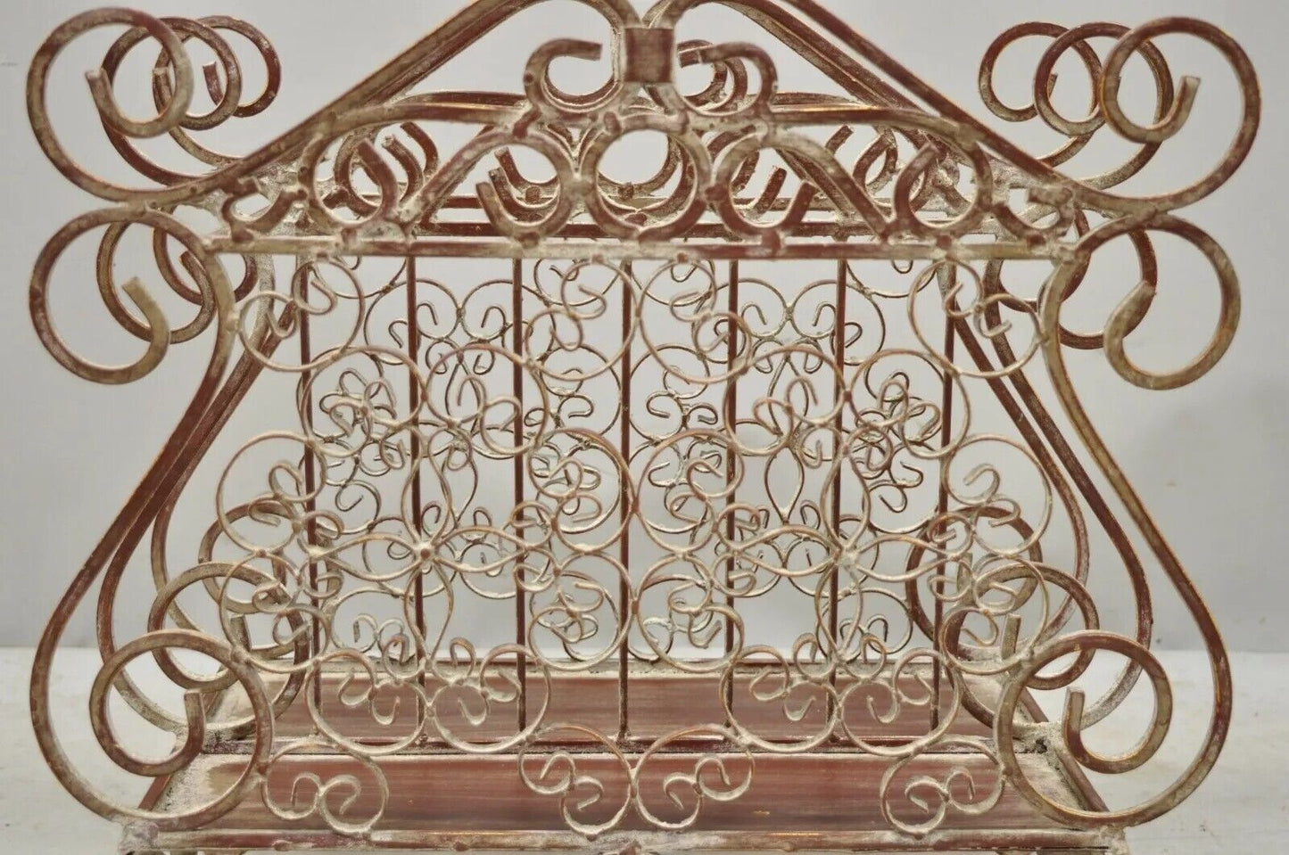 French Country Style Wrought Iron Red Lattice and Flower Bouquet Magazine Rack