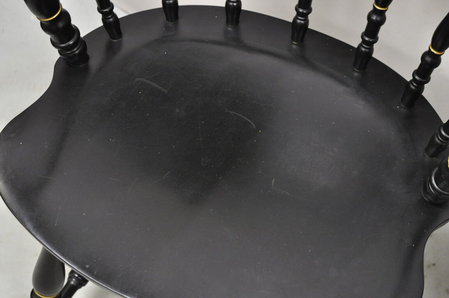 Vintage S. Bent & Bros Black Painted Eagle Colonial Style Pub Chairs - a Pair