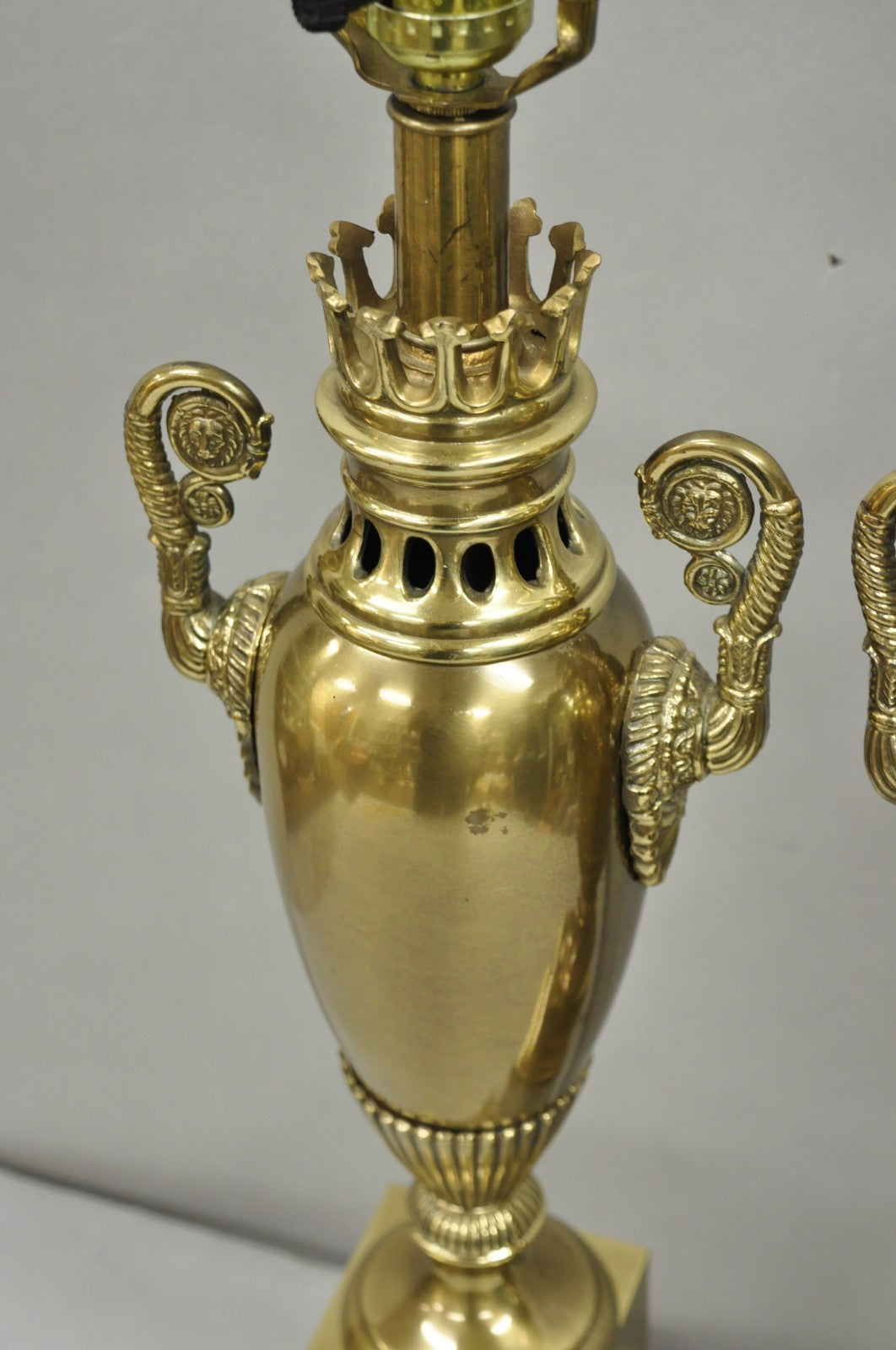 Vintage French Empire Neoclassical Brass Urn Form Table Lamps by Tyndale - Pair