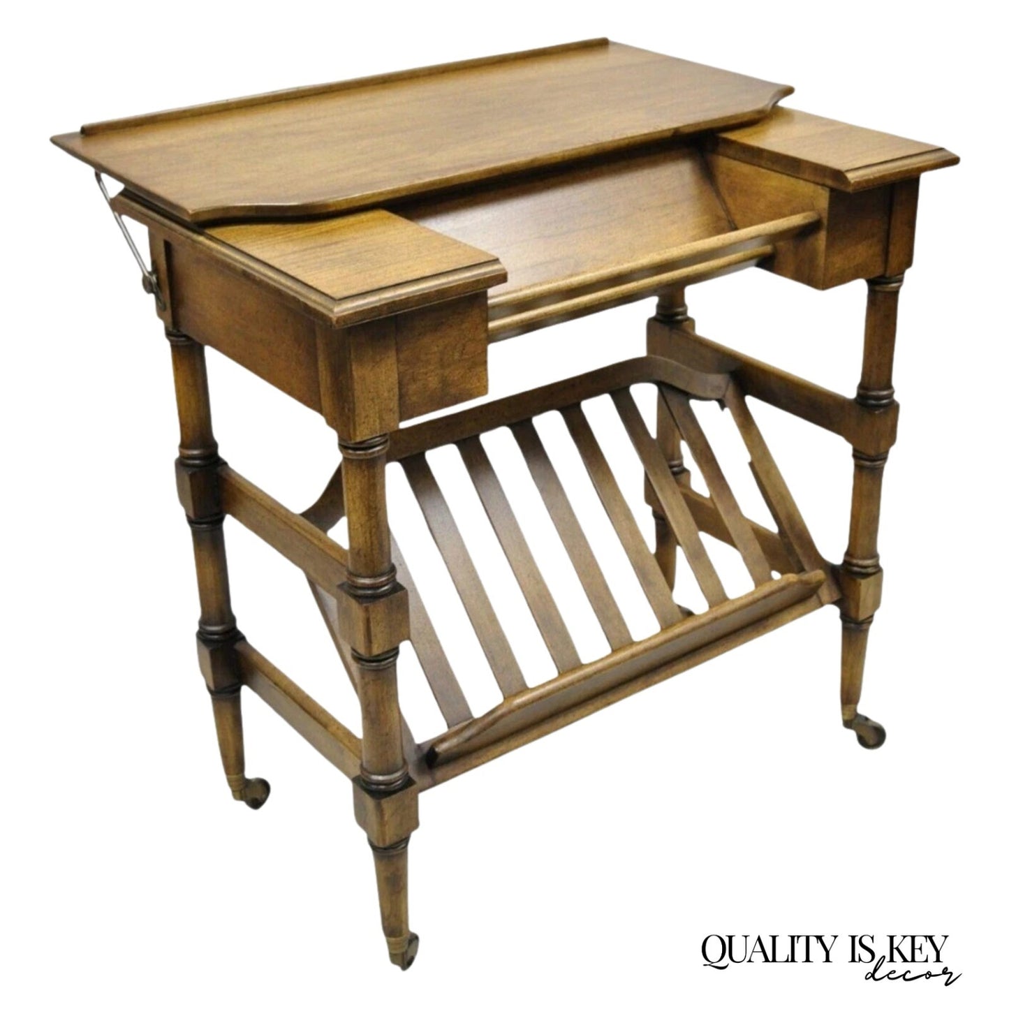 Vintage Brandt Flip Top Piano Style Small Cherry Wood Writing Desk Console Table